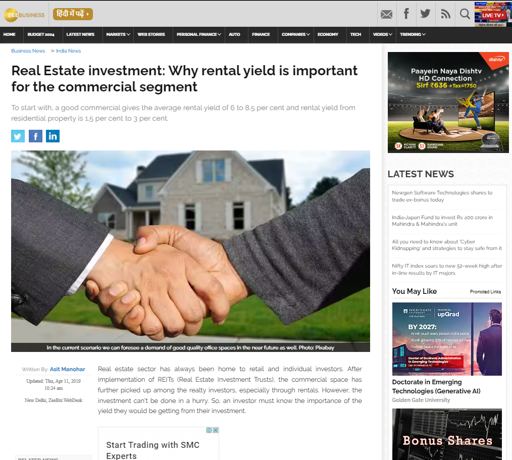 Real Estate investment: Why rental yield is important for the commercial segment